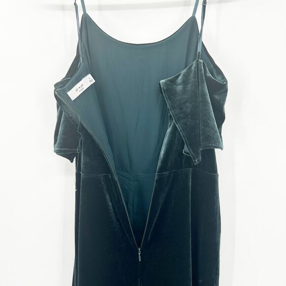 Ali & Jay Womens Party Hustle Culotte Velvet Crop Wide Leg Jumpsuit Size L Green - Picture 8 of 9